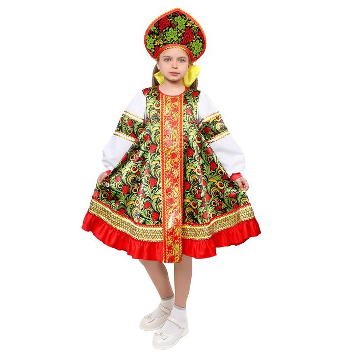 Русский народный костюм для девочки «Рябинка», платье, кокошник, р. 36, рост 134-140 см