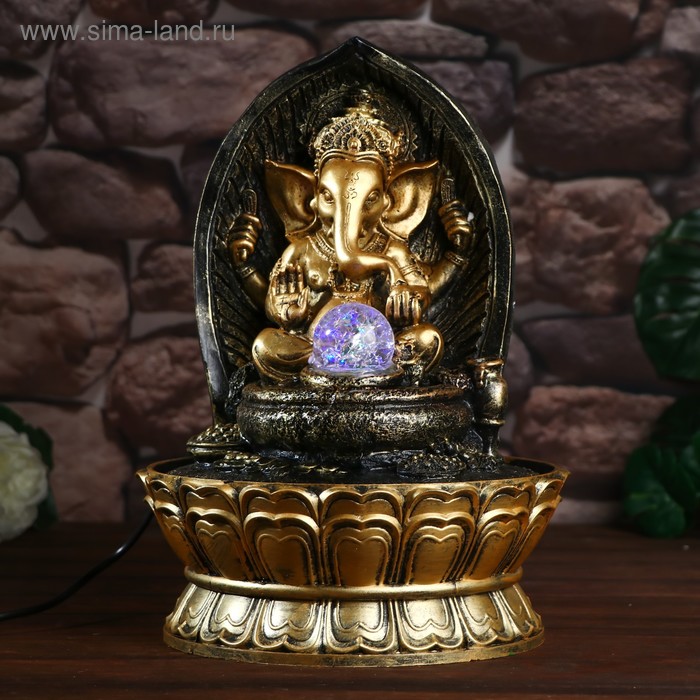 

Фонтан настольный от сети, подсветка "Ганеша в пещере" 40х28х28 см
