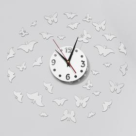 Часы-наклейка DIY 'Бабочки', плавный ход, d=15 см, 1 АА , цвет серебро Ош