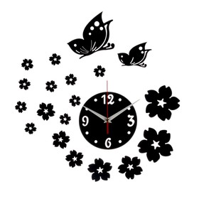 Часы-наклейка DIY 'Цветы и бабочки', плавный ход, d=15 см, 20.5 х 20.5 см Ош