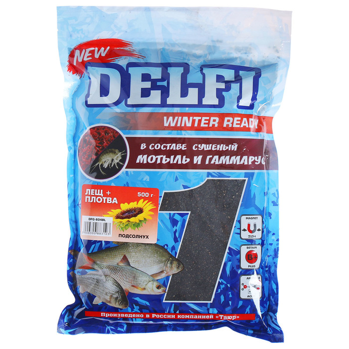 Прикормка зимняя увлажненная DELFI ICE Ready, лещ - плотва, подсолнух, 500 г