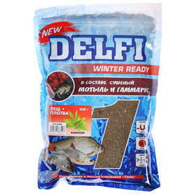 Прикормка зимняя увлажнённая DELFI ICE Ready, лещ-плотва, конопля, 500 г