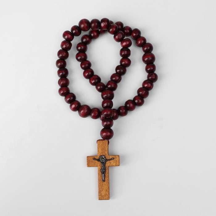 Чётки деревянные «Православные» с крестиком, 50 бусин, цвет красный