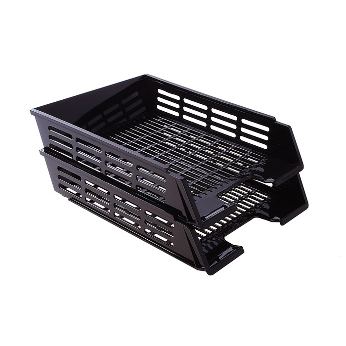 Набор лотков для бумаг горизонтальных с пазами 2 штуки, чёрный