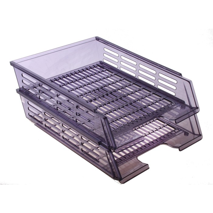 Набор лотков для бумаг горизонтальных с пазами 2 штуки, тонированный серый