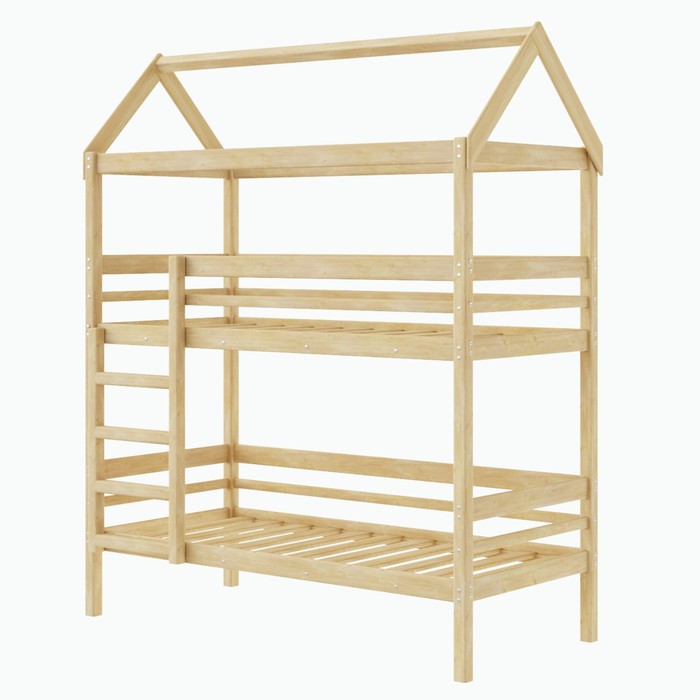 фото Детская двухъярусная кровать-домик baby-house, 800×1600, массив сосны, без покрытия