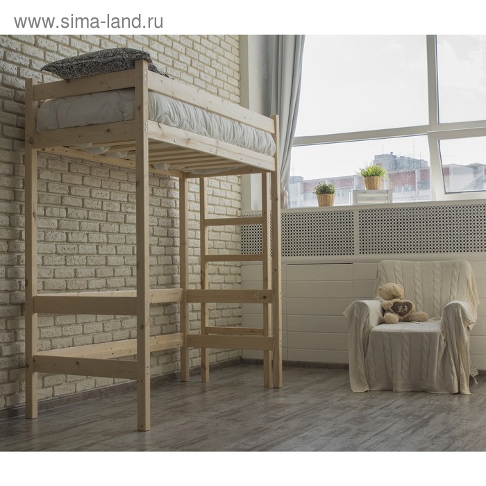 Кровать-чердак «Л1», 800×1600, массив сосны, без покрытия детская кровать домик 800×1600 массив сосны без покрытия