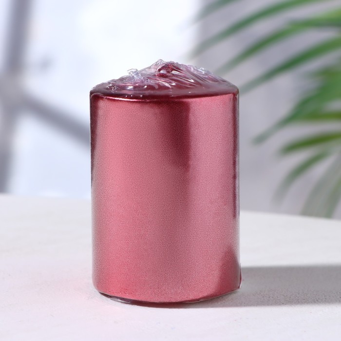 Свеча - цилиндр парафиновая, красный металлик, 4×6 см