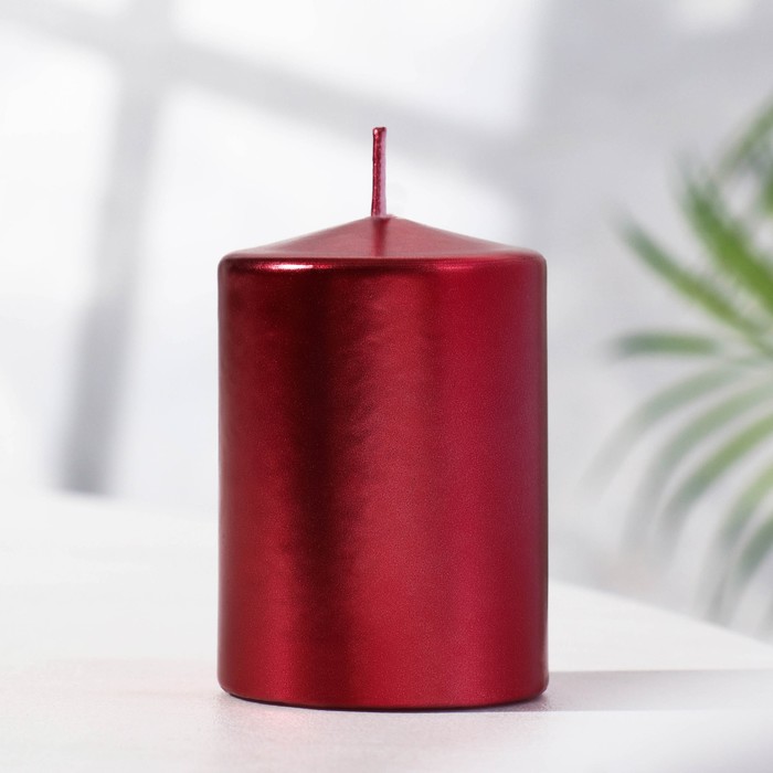 Свеча - цилиндр парафиновая, лакированная, красный металлик, 5,6×8 см свеча цилиндр парафиновая лакированная серебряный металлик 5 6×8 см