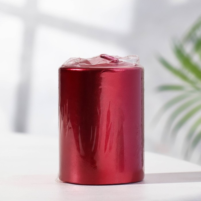 Свеча - цилиндр парафиновая, лакированная, красный металлик, 5,6×8 см
