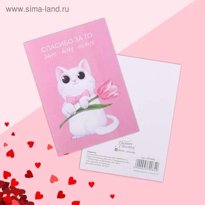 

Открытка на каждый день «Спасибо за то, что ты есть» котик, 7.5 х 10 см