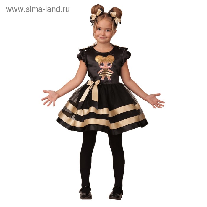 Карнавальный костюм «Золотая пчёлка», платье, ободок с помпонами, р. 32, рост 122 см