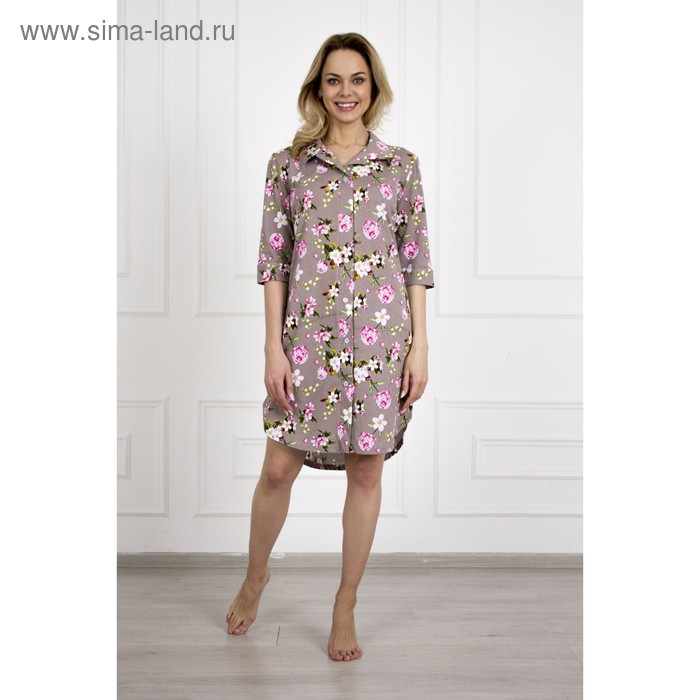 фото Платье-рубашка женское «сакура», цвет коричневый/цветы, размер 44 элиза