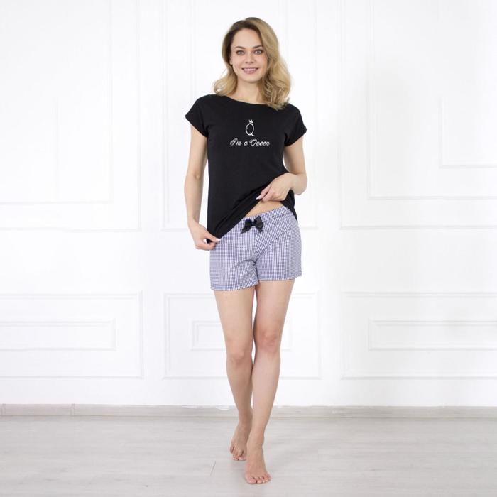 Костюм женский (футболка, шорты) «Валерия», цвет чёрный/клетка, размер 56