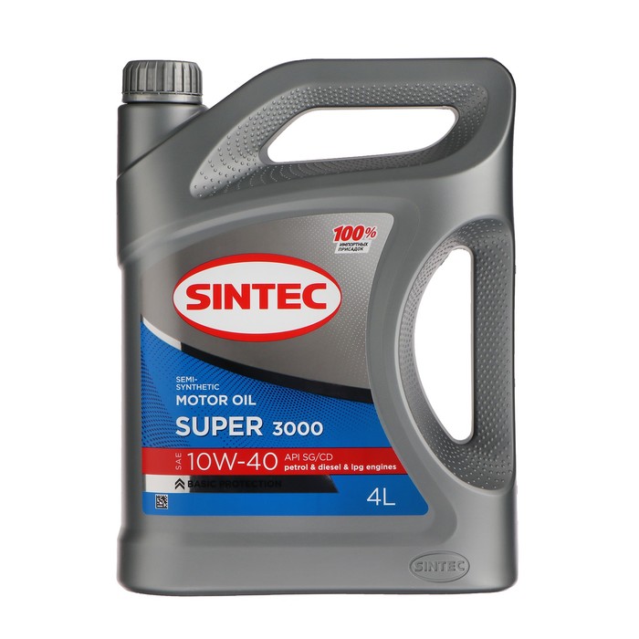 Масло моторное Sintec Super 3000 10W-40, SG/CD, п/синтетическое, 4 л 600240 масло моторное sintec super 10w 40 sg cd п синтетическое 801893 1 л