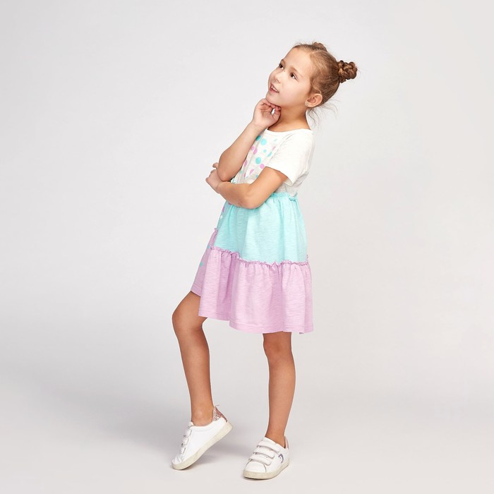 фото Платье для девочки, цвет молочный/бирюзовый/сирень, рост 116 см (60) luneva