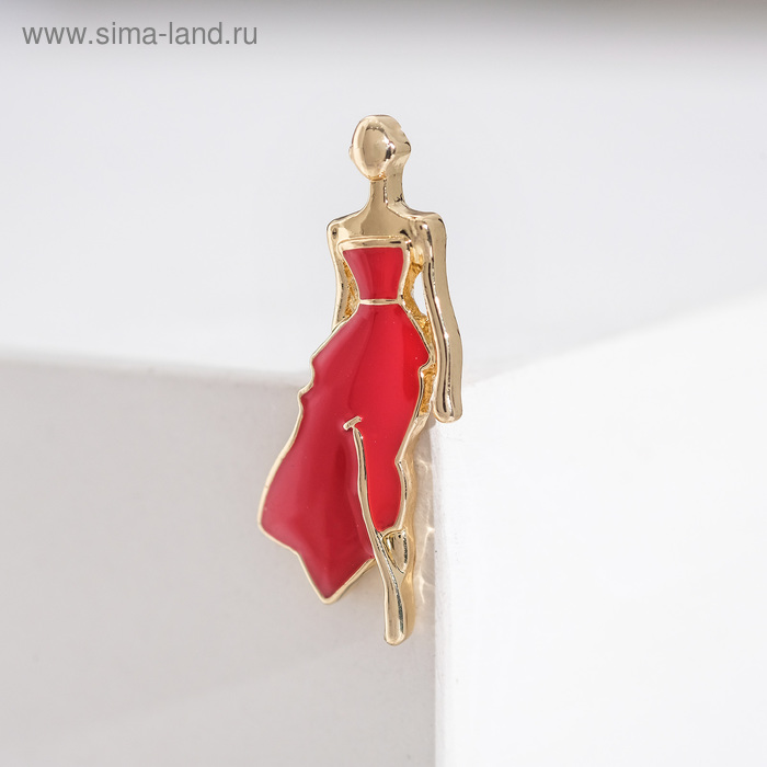 фото Значок "девушка в платье", цвет красный в золоте queen fair