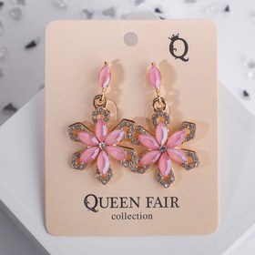 

Серьги со стразами "Весна" висячий цветок, цвет розово-белый в золоте