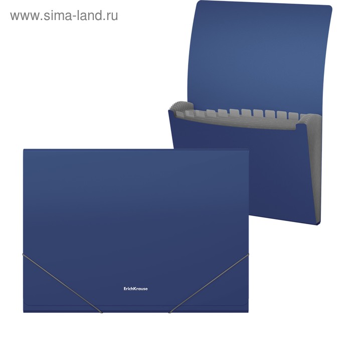 фото Папка-картотека на резинке a4, 12 отделов, erichkrause matt classic, синяя
