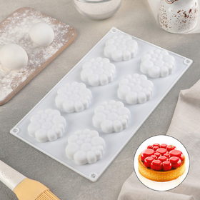 Форма для муссовых десертов и выпечки Доляна «Молекула», 30×17×1,7 см, 8 ячеек, 6×1,5 см, цвет белый Ош