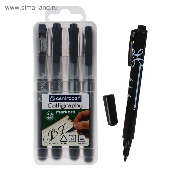 Набор маркеров для каллиграфии 4 штуки Centropen 8772 1.4 - 4.8 мм, пластиковая упаковка, европодвес