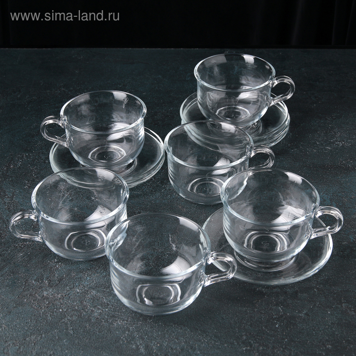 Сервиз чайный стеклянный «Ташкент», 12 предметов: 6 чашек 290 мл, 6 блюдец чайный сервиз laren 12 предметов 6 чашек 200 мл фарфор иран