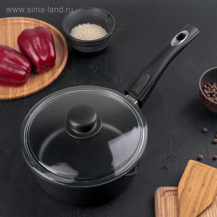 

Ковш «Классик», 2 л, съёмная ручка, стеклянная крышка, антипригарное покрытие, цвет чёрный