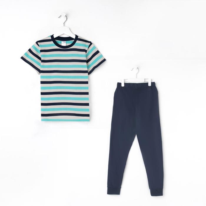 Пижама для мальчика, цвет зелёный/полоска, рост 134-140 см