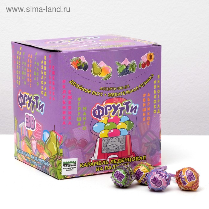 Карамель на палочке Фрутти ассорти фруктовое с жевательной резинкой 12 г 4₽