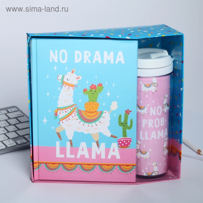 фото Подарочный набор "no drama llama" ежедневник+термостакан artfox