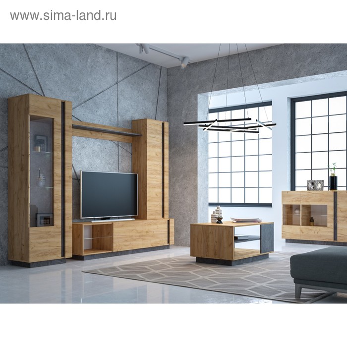 фото Стол журнальный арчи 12.01, 780х500х461, дуб крафт золотой/камень темный моби