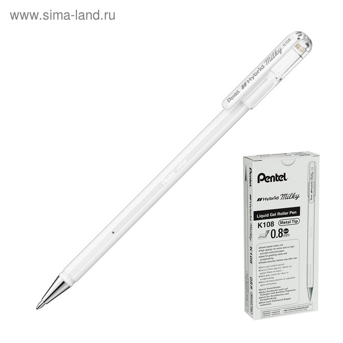 

Ручка гелевая Pentel Hybrid Milky узел 0.8мм, чернила пастельные белые K108-PW