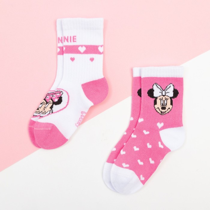 фото Набор носков "minnie", минни маус, розовый/белый, 16-18 см disney