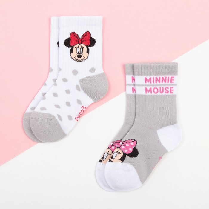 Набор носков Minnie, Минни Маус, цвет серый/белый, 12-14 см