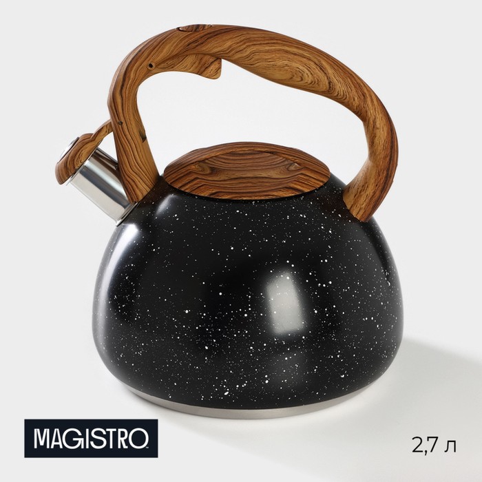 Чайник со свистком из нержавеющей стали Magistro Stone, 2,7 л, ручка soft-touch, индукция, цвет чёрный чайник из нержавеющей стали со свистком wood 2 5 л ручка дерево индукция цвет красный