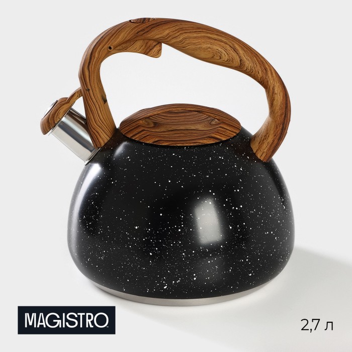 Чайник со свистком из нержавеющей стали Magistro Stone, 2,7 л, ручка soft-touch, индукция, цвет чёрный чайник со свистком из нержавеющей стали magistro glow 3 л индукция ручка soft touch цвет серебряный