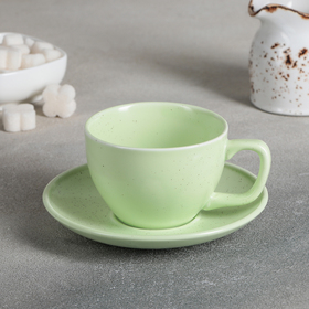 Чайная пара Доляна «Амелия», чашка 200 мл, блюдце d=14,2 см, цвет зелёный Ош