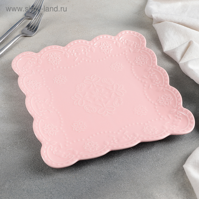 

Тарелка фарфоровая квадратная Доляна «Сьюзен», 26,5×26,5 см, цвет розовый