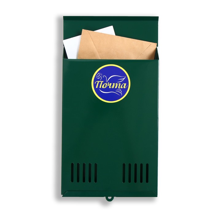 Ящик почтовый без замка (с петлёй), вертикальный, зелёный ящик почтовый без замка с петлёй вертикальный почта чёрный