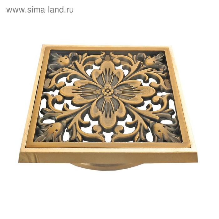 Трап Bronze de Luxe 21975, d=100 мм, 100х100 мм, с рамкой и дизайн-решеткой Цветок