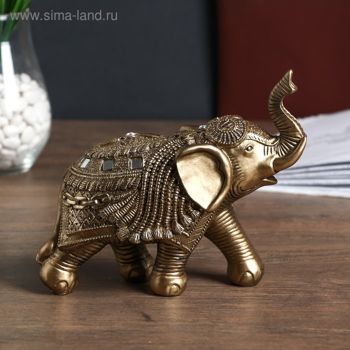 Сувенир полистоун Бронзовый слон в попоне с кисточками и зеркалами 16х8,5х20 см