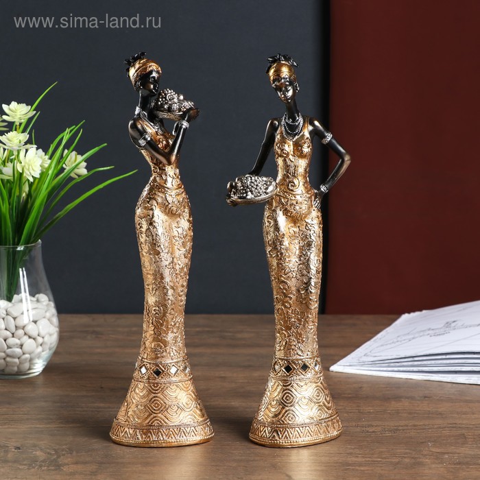 Сувенир полистоун Африканка Имани с фруктами платье с золотыми узорами МИКС 36х7х12 см