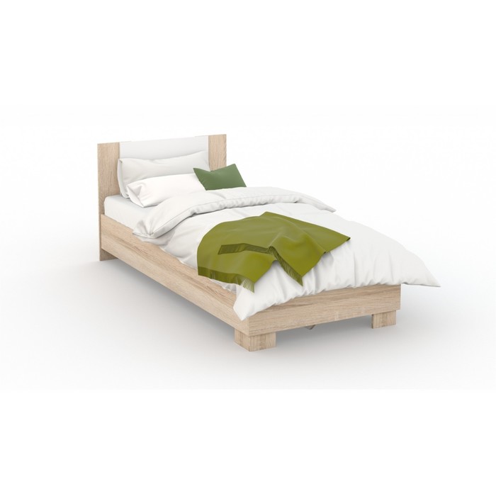 Кровать «Аврора» без ПМ, 90 × 200 см, со встроенным основанием, цвет сонома / белый