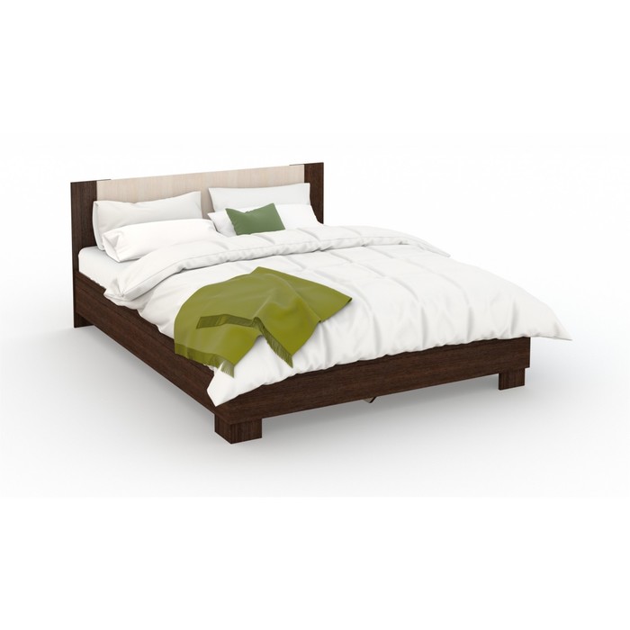 фото Кровать «аврора» без пм, 140 × 200 см, со встроенным основанием, цвет венге / дуб молочный imperial
