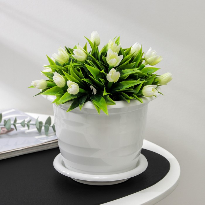 Горшок для цветов 2 л "Виола", с поддоном, цвет белый