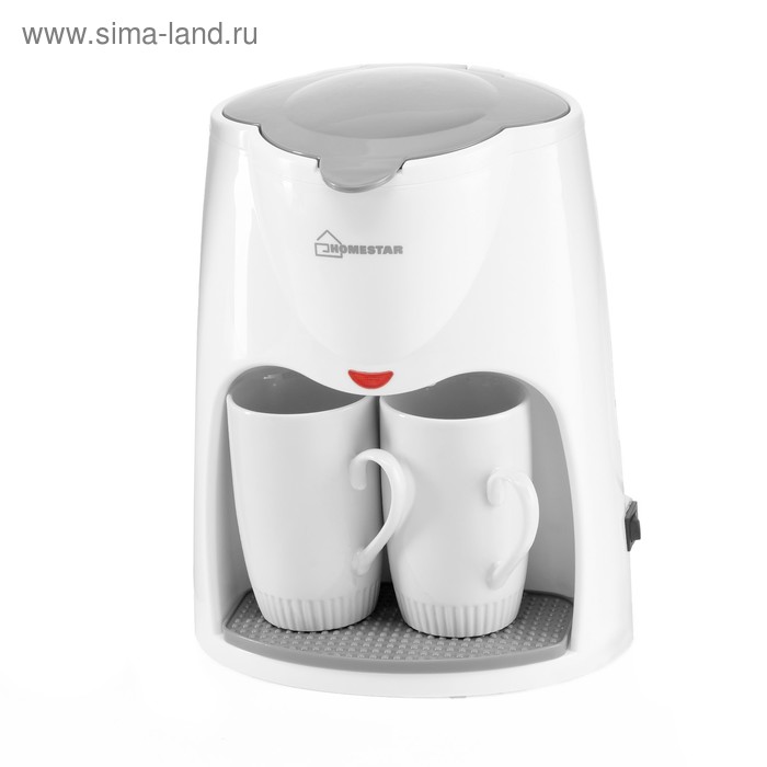 Кофеварка HOMESTAR HS-2020, 500 Вт, 2 чашки, резервуар 300 мл, бело-серая