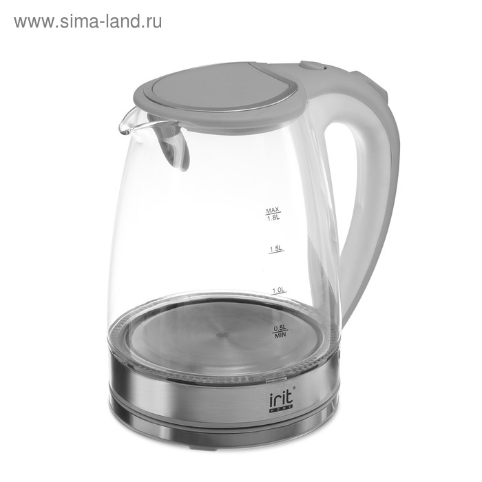 Чайник электрический Irit IR-1236, стекло, 1.8 л, 1500 Вт, подсветка, серебристый