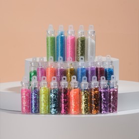 Ассорти для декора, в пластиковом органайзере, набор 24 бутылочки, разноцветные