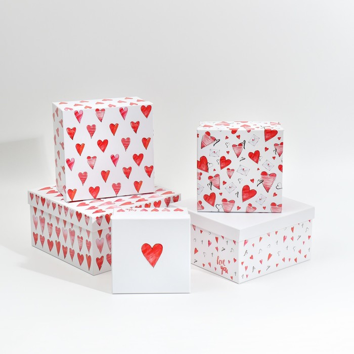 набор подарочных коробок 5 в 1 розовое настроение 14 х 14 х 8 22 х 22 х 12 см Набор коробок 5 в 1, упаковка подарочная, «Love you», 22 х 22 х 12 - 14 х 14 х 8 см