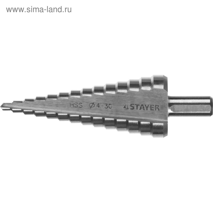 Сверло ступенчатое STAYER 29660-4-30-14, 4-30 мм, 100 мм, 14 ступеней, трехгранный хвостовик   48168